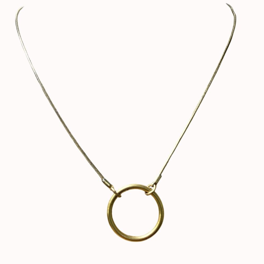 Madewell Gold Tone Circle Pendant Necklace On Delicate Snake Chain Adjustable‎